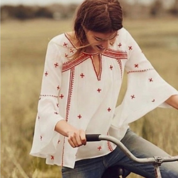 Anthropologie Tops - Anthropologie Flowy Embroidered Long Sleeve Shirt